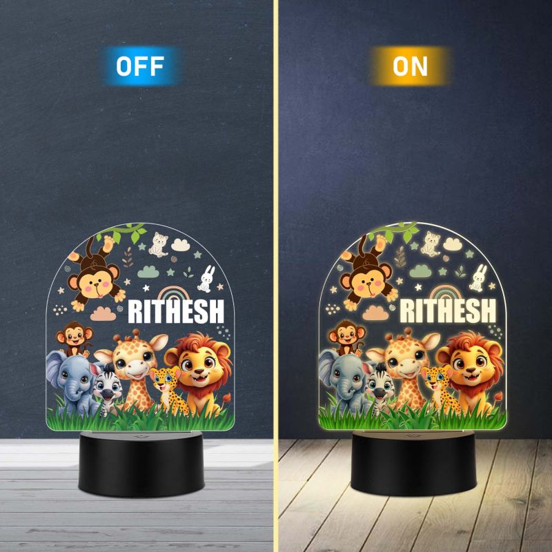 Personalized Cute Animal Jungle UV Print Night Lamp Kids Birthday Return Gift Light